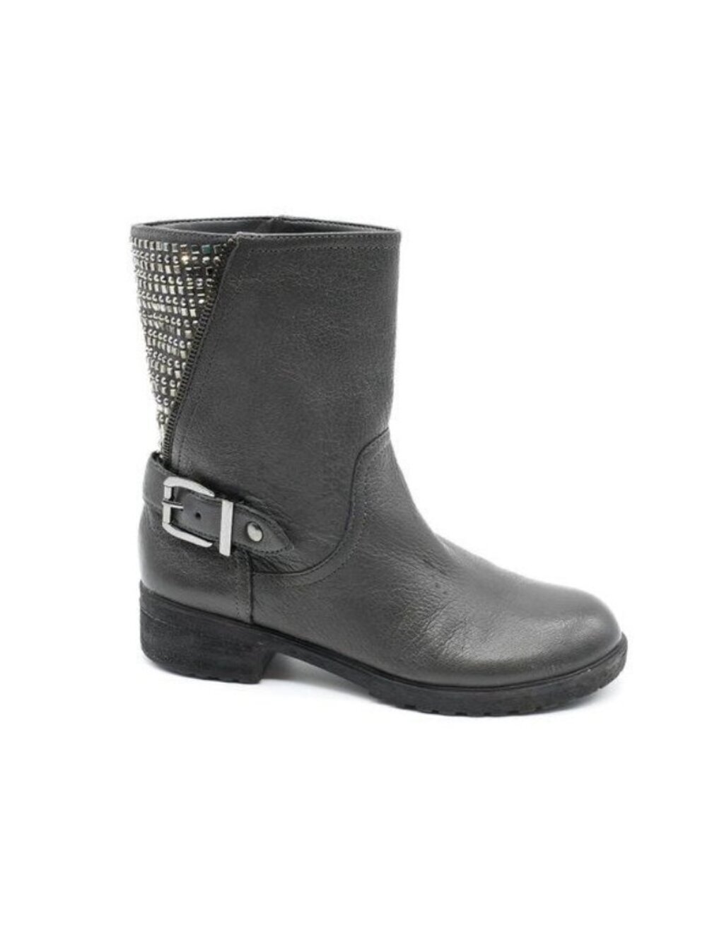 GB Gianni Bini Black Leather Rhinestone Above Ankle Biker Boots Women's Size 6